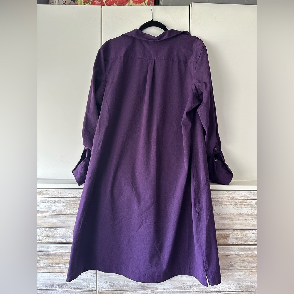💜 Duluth Trading Tunic Dress XL Purple Roll Tab Sleeve Casual - Picture 5 of 9